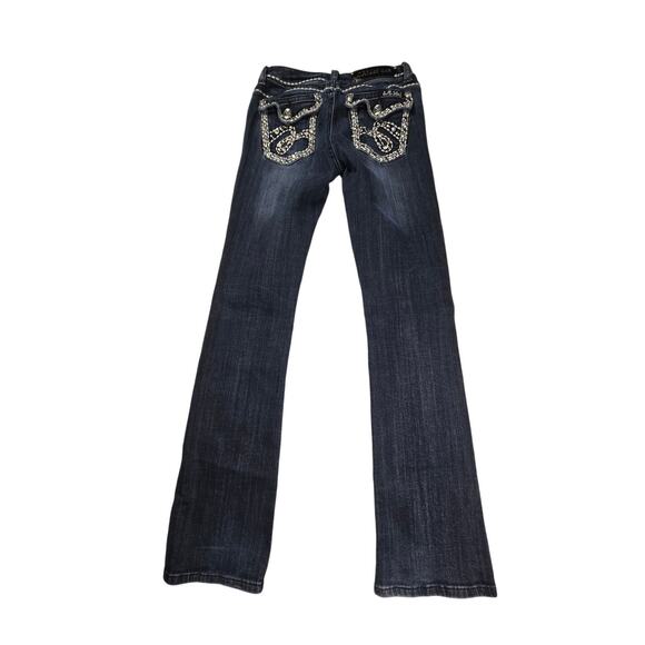 LA Idol USA Women's Size Tag 3 (24x33) Blue Denim Embellished Jeans Flap Pockets - Picture 2 of 9